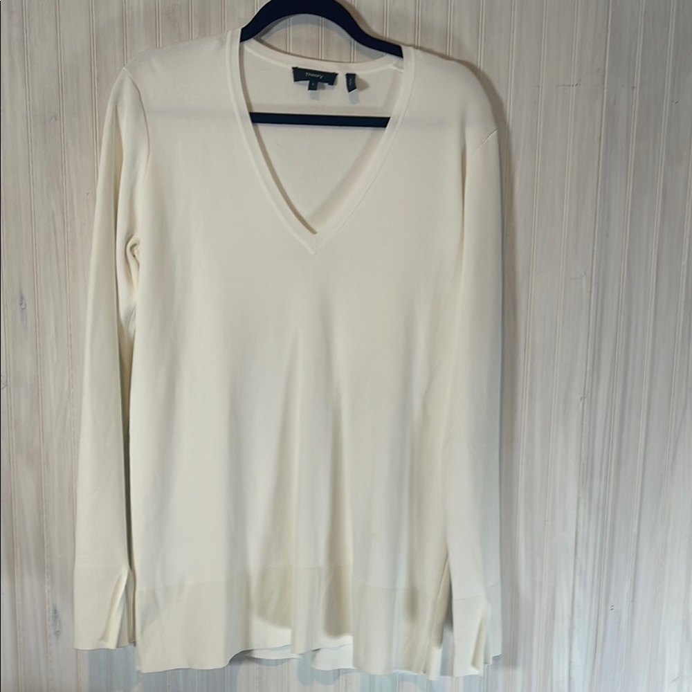 THEORY BRITONIA LUSTATE V NECK SWEATER SPLIT WRIST LARGE